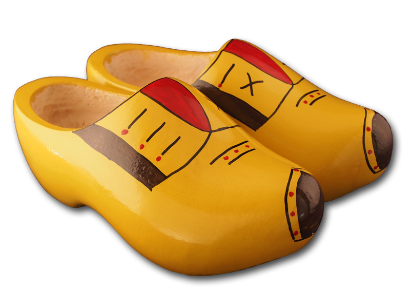 yellow wooden clogs