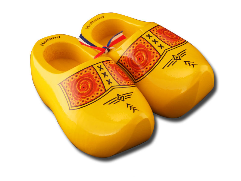 yellow wooden clogs