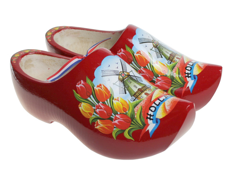 red wooden clogs